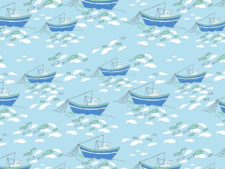 Fishing Boats  Wallpaper by Tea Collection - Baby Blue on Sale