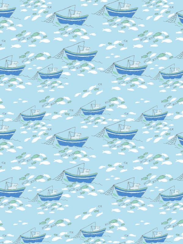 Fishing Boats  Wallpaper by Tea Collection - Baby Blue on Sale