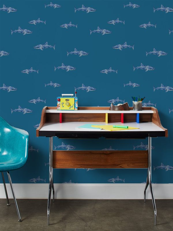 Spotted Shark  Wallpaper by Tea Collection - Cadet Blue For Cheap