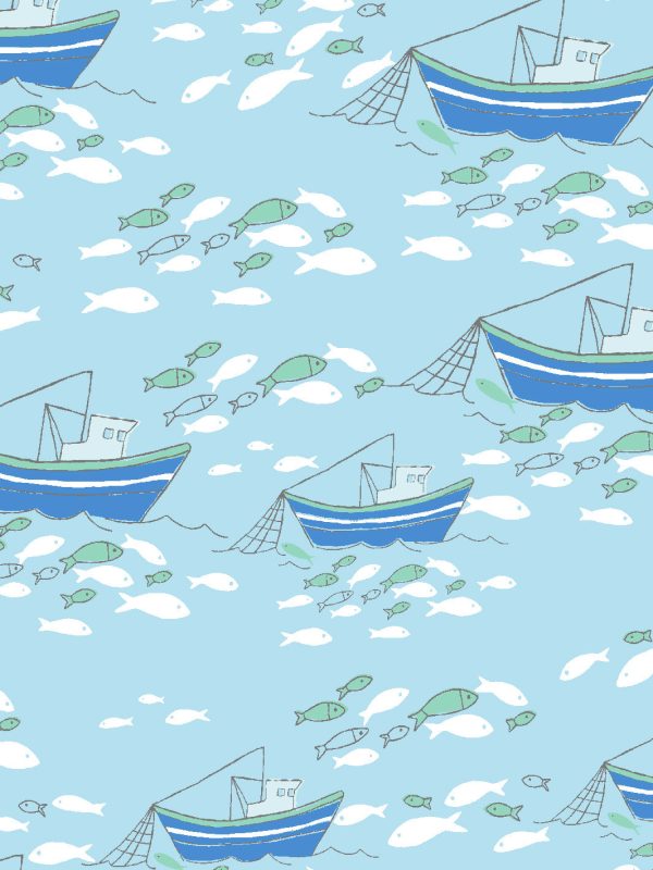 Fishing Boats  Wallpaper by Tea Collection - Baby Blue on Sale