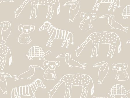 Zoo Party  Wallpaper by Tea Collection - Taupe For Cheap