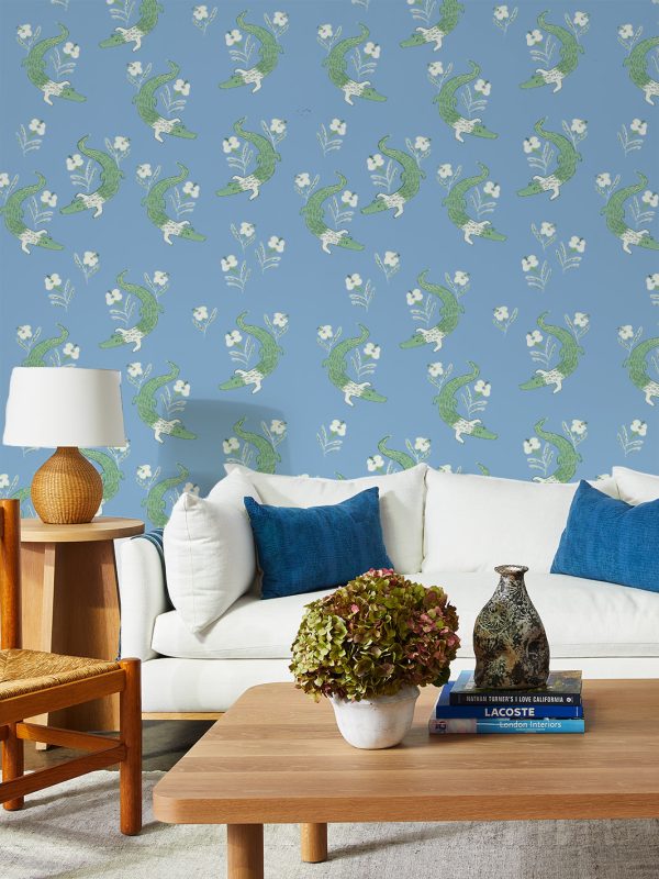 Gator Garden  Wallpaper by Tea Collection - Cornflower For Sale