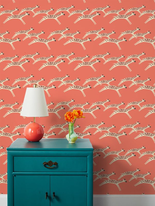 Galloping Giraffes  Wallpaper by Tea Collection - Watermelon For Discount