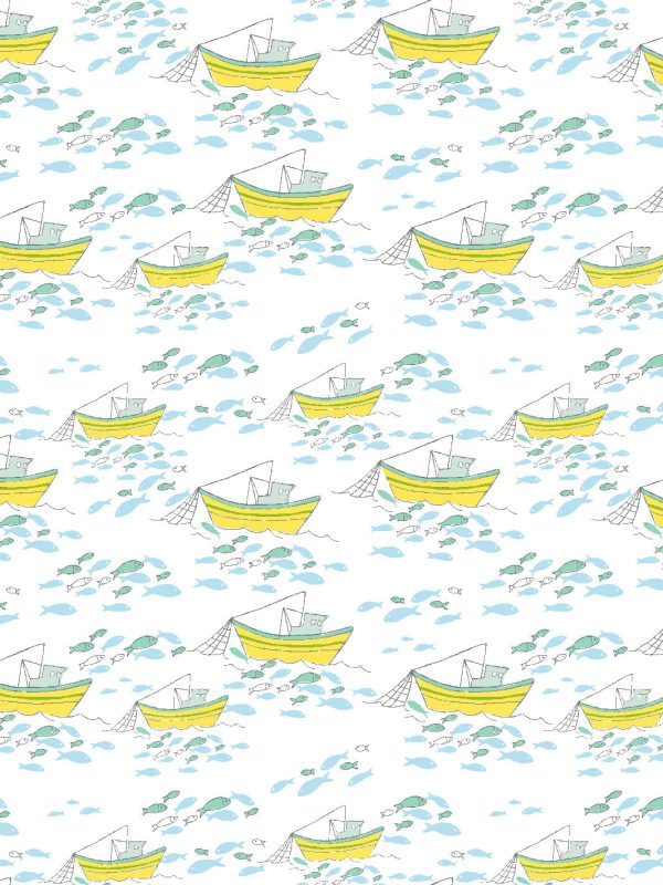 Fishing Boats  Wallpaper by Tea Collection - White Hot on Sale