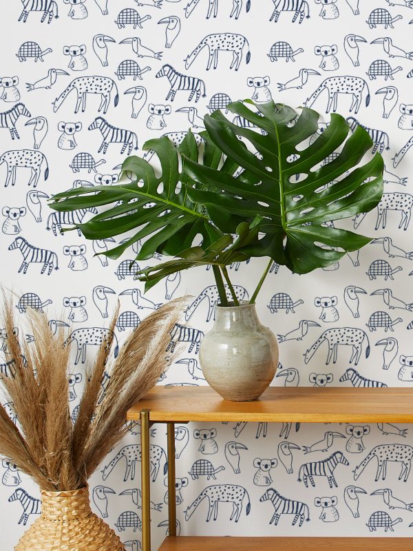 Zoo Party  Wallpaper by Tea Collection - Navy Sale