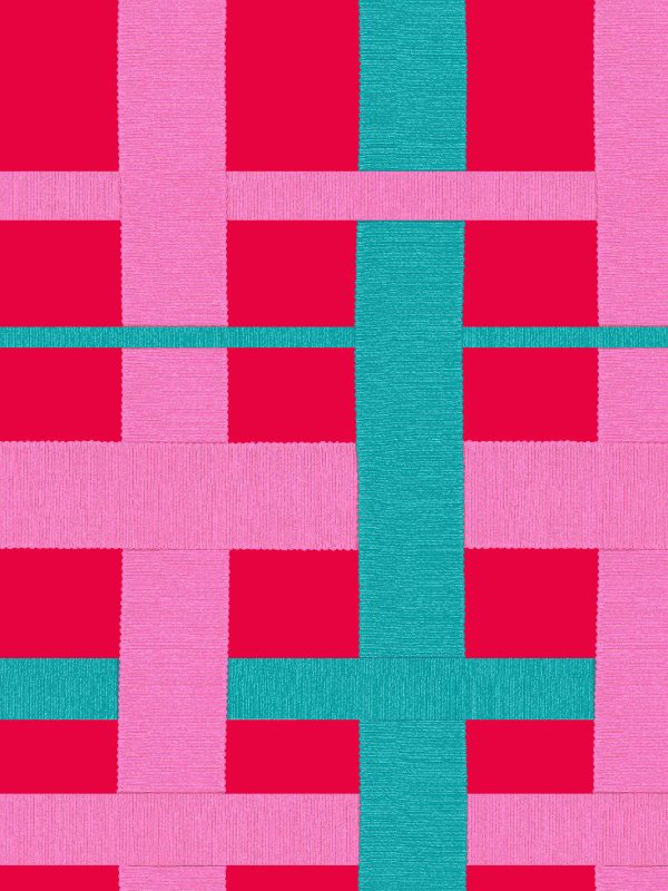 Crosstown Plaid  Wallpaper by Sarah Jessica Parker - Teal on Geranium For Sale