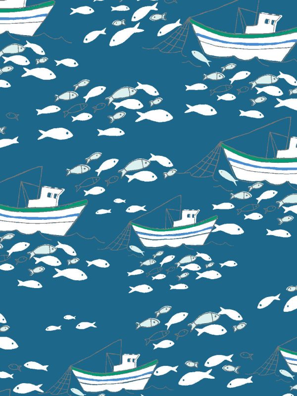 Fishing Boats  Wallpaper by Tea Collection - Cadet Blue Discount