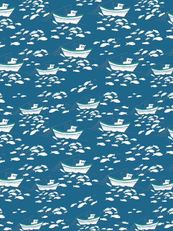 Fishing Boats  Wallpaper by Tea Collection - Cadet Blue Discount