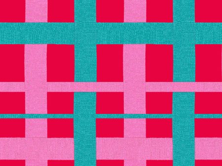 Crosstown Plaid  Wallpaper by Sarah Jessica Parker - Teal on Geranium For Sale