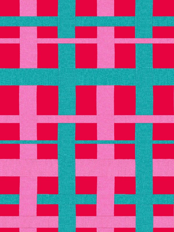 Crosstown Plaid  Wallpaper by Sarah Jessica Parker - Teal on Geranium For Sale