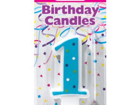 1 First Birthday (1st Birthday) Blue Dots Numeral Candle Online now