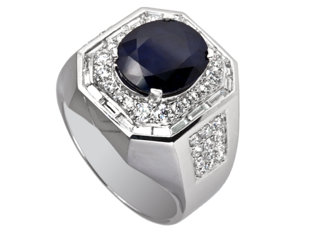 Time4Diamonds Mens White Gold Ring with Blue Center Stone Cheap