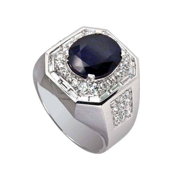 Time4Diamonds Mens White Gold Ring with Blue Center Stone Cheap