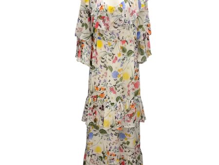 Borgo de Nor Ivory Multi Floral Printed Silk Maxi Dress For Sale