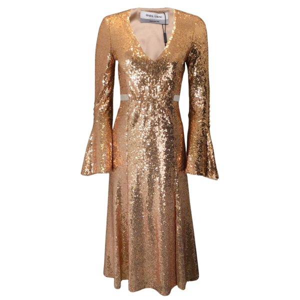 Prabal Gurung Gold Sequin Embellished Midi Dress Supply