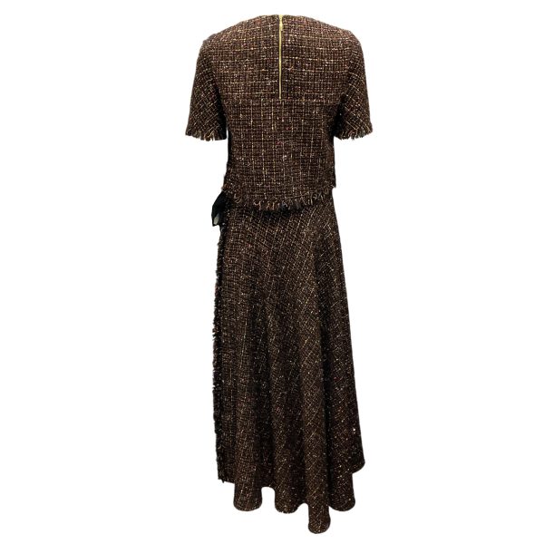 Talbot Runhof Brown Multi Tweed Kaspar Top and Keeper Midi Skirt Cheap