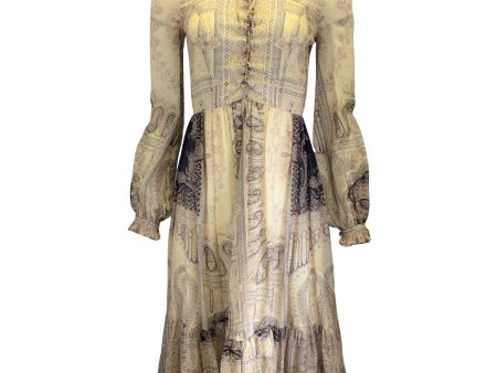 Etro Beige Multi Printed Long Sleeved Lace-Up Silk Dress Online now