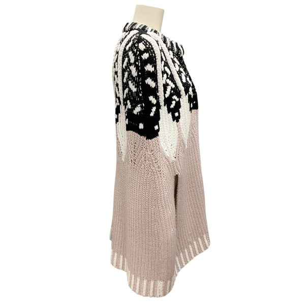 Peter Pilotto Beige   White   Black Wool Knit Poncho   Cape For Sale