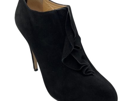 Valentino Black Ruffled Suede Ankle Booties For Cheap