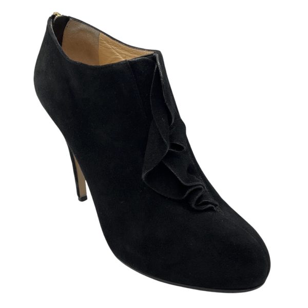 Valentino Black Ruffled Suede Ankle Booties For Cheap