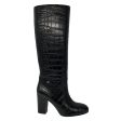 Chanel Black Alligator Patent Leather Knee High Boots For Discount