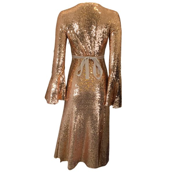 Prabal Gurung Gold Sequin Embellished Midi Dress Supply