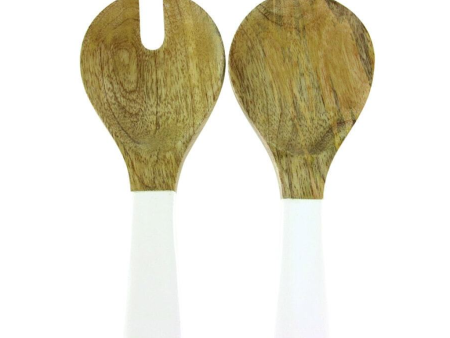 MANGO WOOD SERVING SET WITH WHITE ENAMEL HANDLES Sale