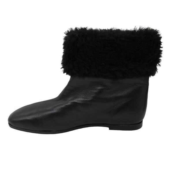 Mansur Gavriel Black Shearling Trimmed Flat Leather Ankle Boots Fashion