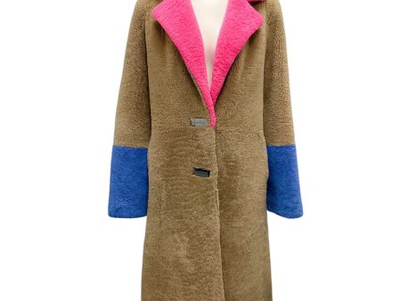 Saks Potts Beige   Pink   Strong Blue   Orange Febbe Bold Shearling Coat For Sale