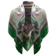 Chanel Green   Purple Leaf Design Square Scarf Wrap Discount