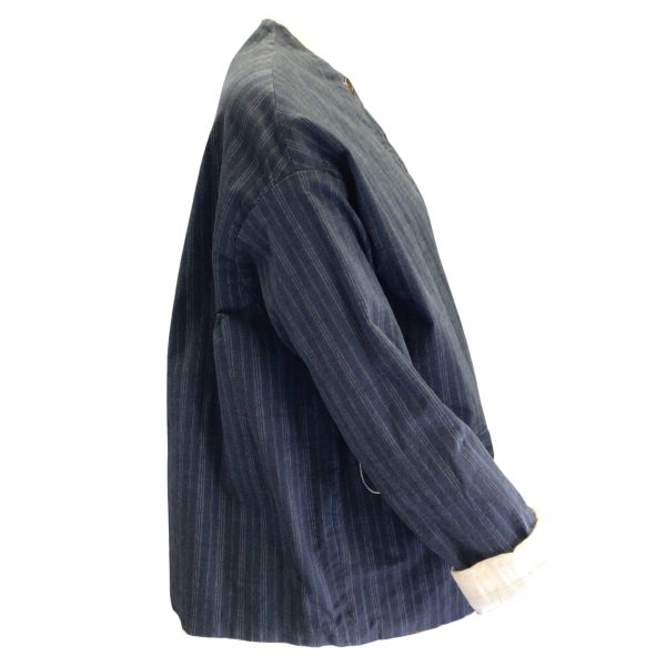 Hannoh Wessel Navy Blue   Ivory Pinstriped Cotton Jacket Hot on Sale