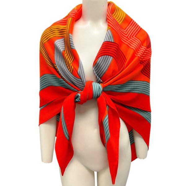 Hermes Orange   Red Multi Circuit 24 Faubourg Large Cashmere and Silk Scarf Online Hot Sale