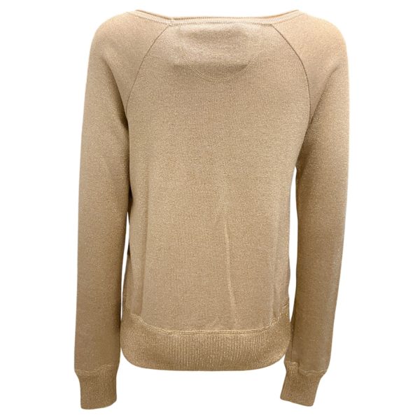 Vionnet Gold Shimmer Long Sleeved Roundneck Wool Knit Sweater Hot on Sale