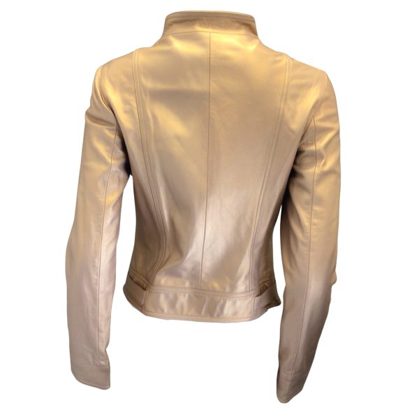 Valentino Light Gold Metallic Vintage Lambskin Leather Jacket on Sale