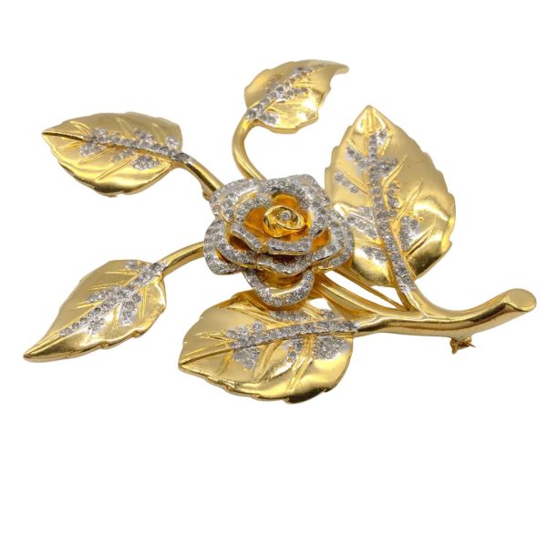 Valentino Gold Crystal Embellished Gilded Rose Brooch Discount