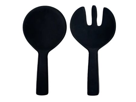 SHORT HANDLE SALAD SERVERS IN SOLID BLACK For Cheap