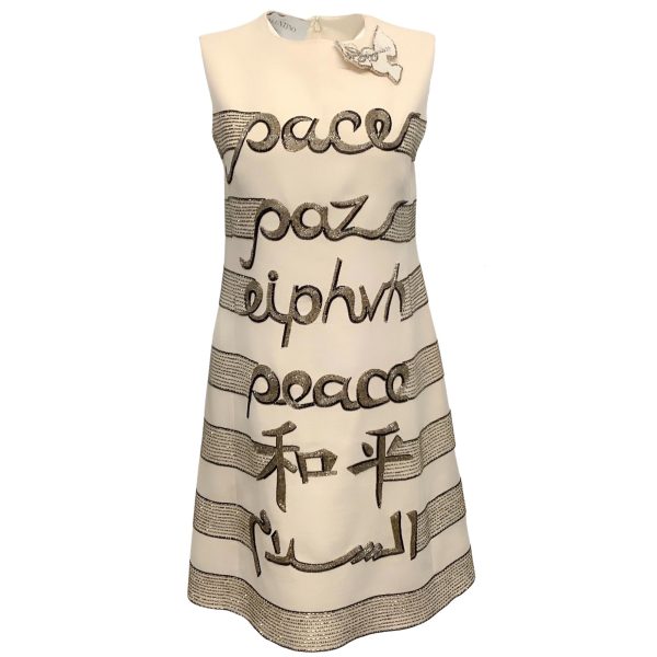 Valentino Cream Wool Sleeveless Peace Dress Discount