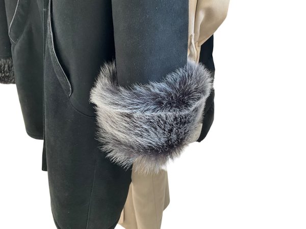 Overland Sheepskin Black Coat With Detachable Fur Collar. Size XXL Online Hot Sale