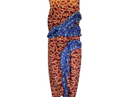 Marni Red   Blue Multi Metropolis Print Sleeveless Silk Crepe Midi Dress Sale