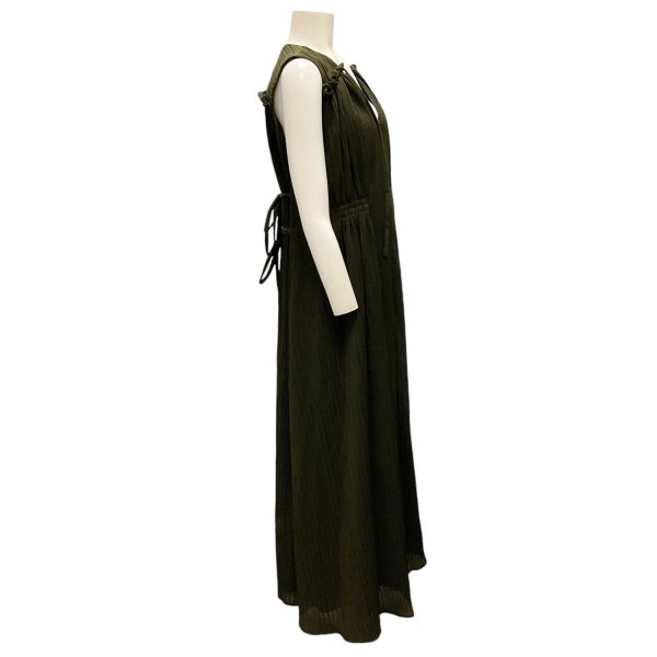 Deveaux Olive Green Sleeveless Plisse Maxi Dress Hot on Sale