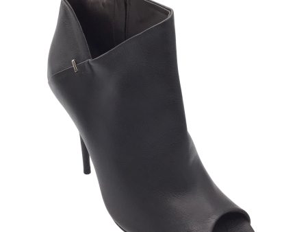 Calvin Klein Collection Dark Brown High Heeled Open Toe Leather Boots   Booties on Sale