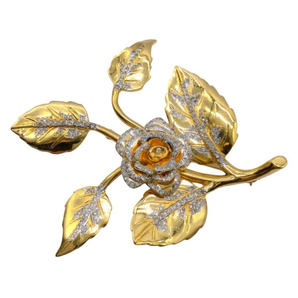 Valentino Gold Crystal Embellished Gilded Rose Brooch Discount