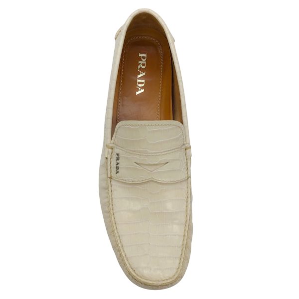 Prada Men s Ivory Crocodile Leather Driving Loafers on Sale