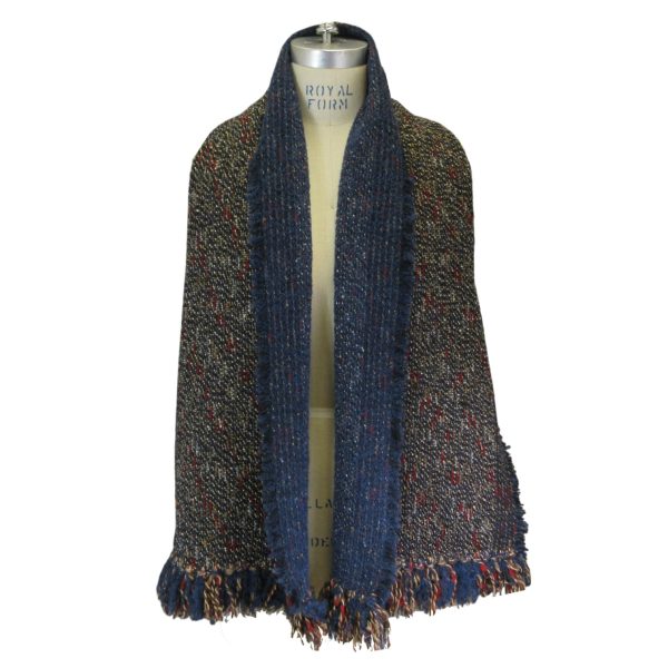 Chanel Blue Multi Fringed Wool Tweed Knit Scarf Online