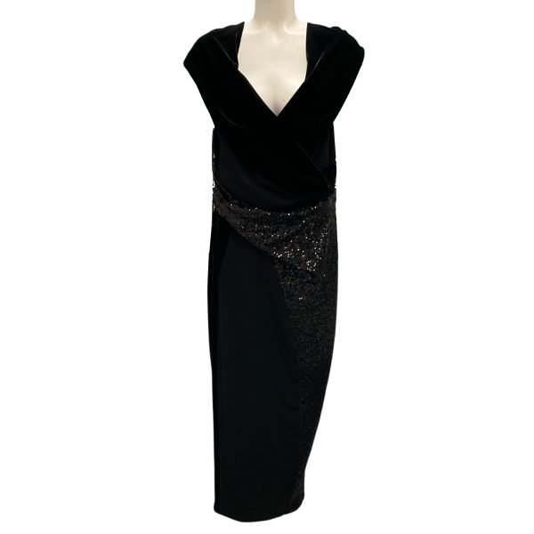 Talbot Runhof Black Sequined Velvet Gown   Formal Dress on Sale