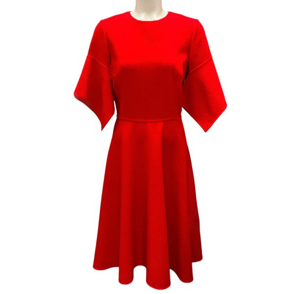 Oscar de la Renta Red 2021 Short Sleeved Wool Dress Sale