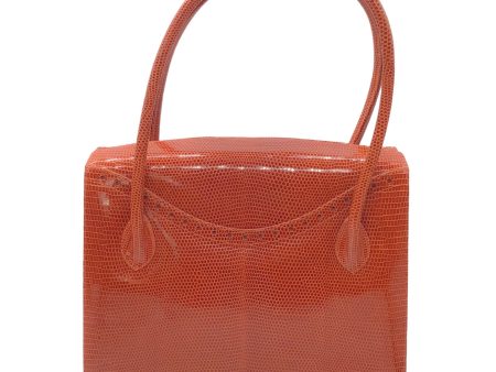 Darby Scott Dark Orange Lizard Skin Leather Thompson Tote Handbag Online now