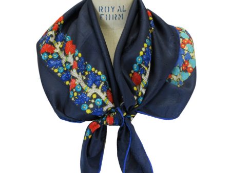 Cartier Blue   Red Multi Square Silk Twill Scarf For Cheap