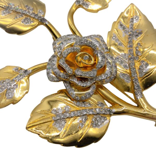 Valentino Gold Crystal Embellished Gilded Rose Brooch Discount