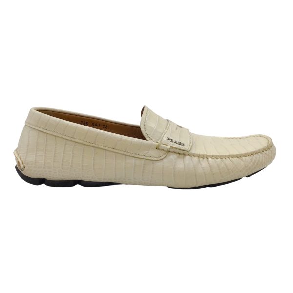 Prada Men s Ivory Crocodile Leather Driving Loafers on Sale